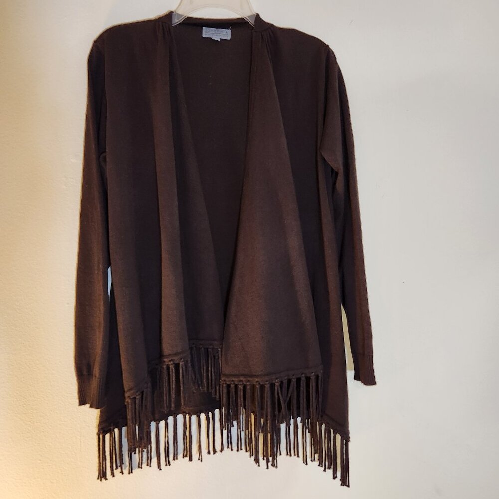 Joseph A Brown Rayon Silk Blend Feel Fringe Waterfall Open Cardigan Sweater Med